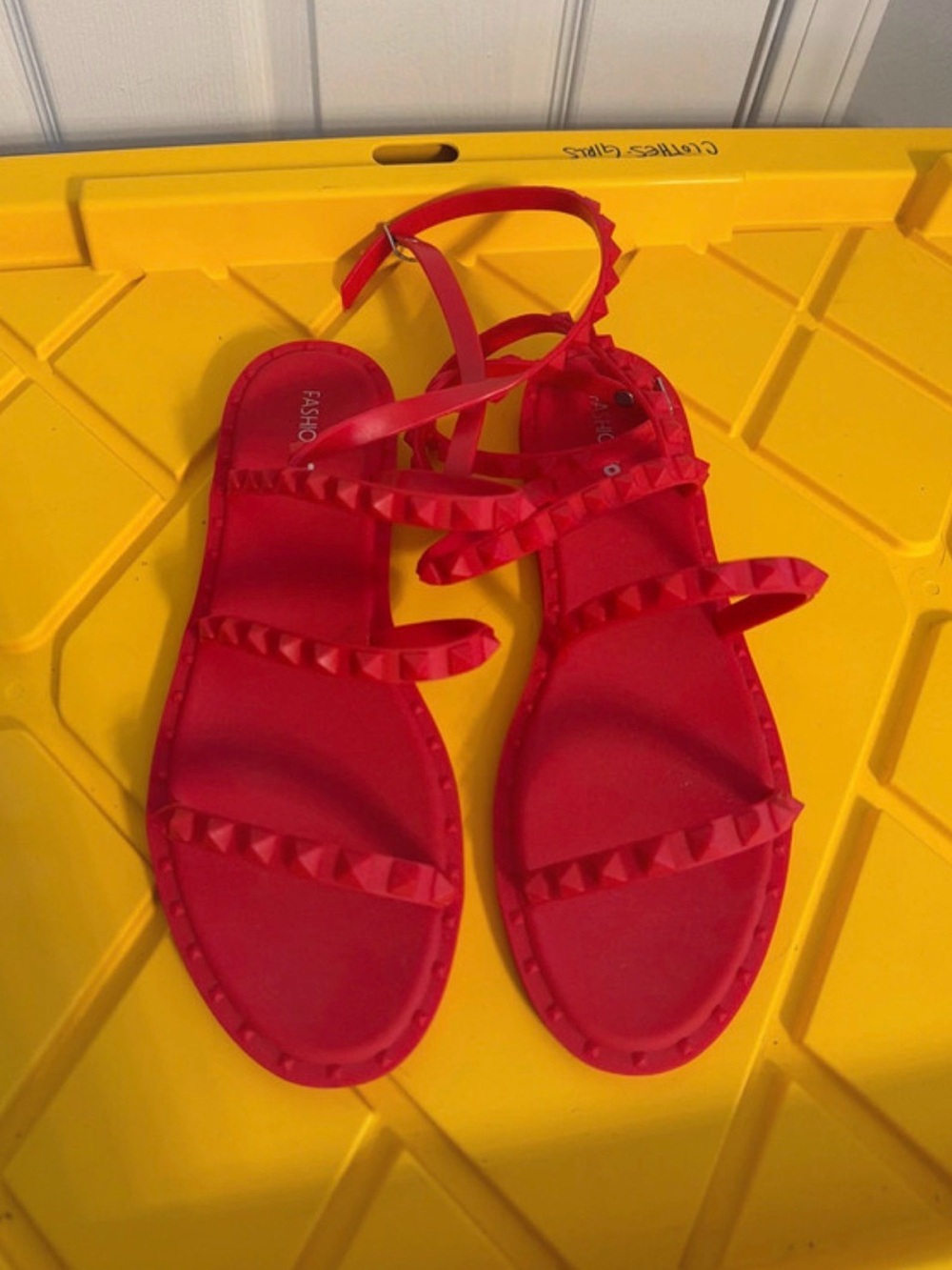 Fashion Nova Red Studded Strappy Flat Sandals